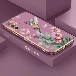 Custodia per telefono in silicone con uccello cartonesco e fiori