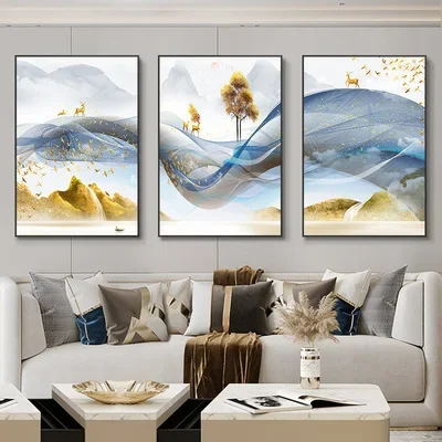 thumbnail image 1 of 3 cuadros de arte de pared abstractos con cinta de lujo nórdico, póster moderno con impresión de paisaje, pintura decorativa para sala de estar y hogar, 1 of 5