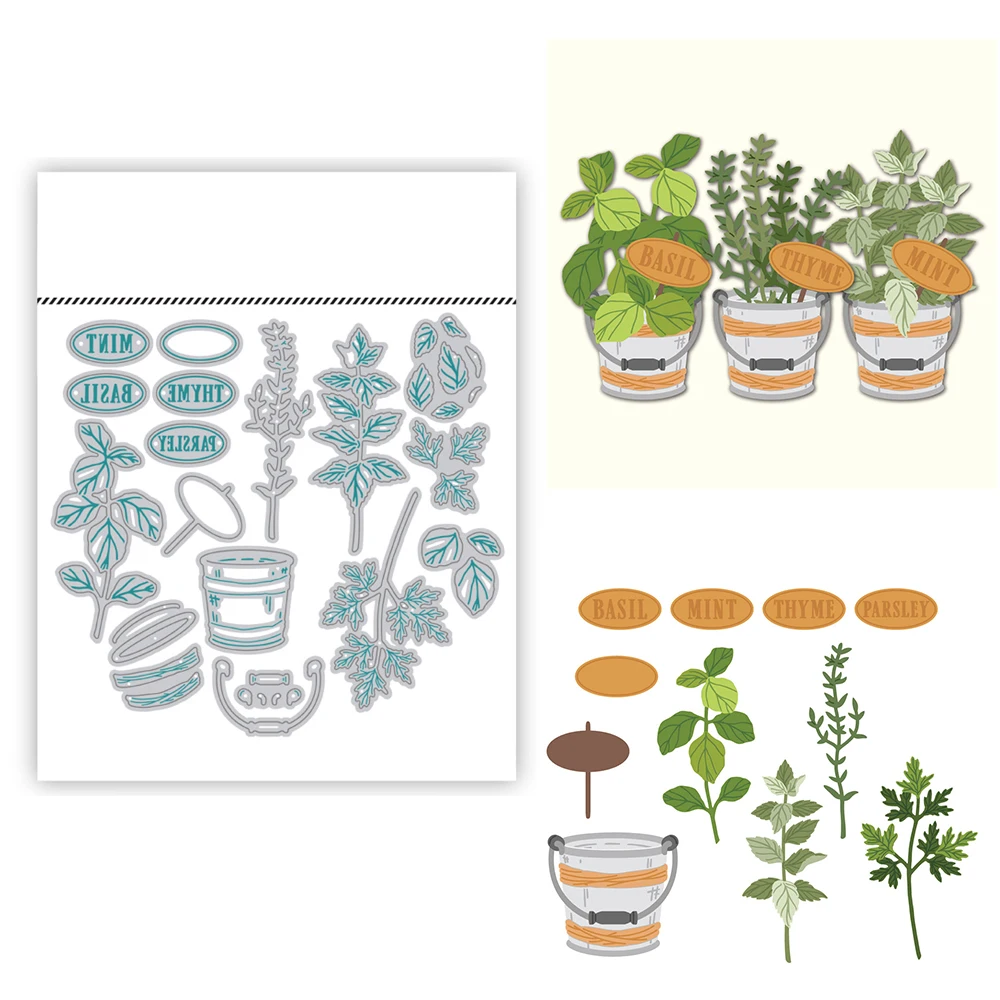 

2024 New Lovely Layers: Herb Garden Leaves Bucket Metal Cutting Dies and Scrapbooking For Greeting Card Making no Clear Stamps