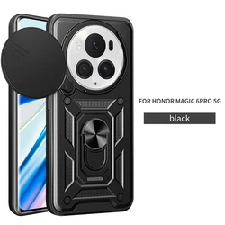 Enhanced Armor Case with Slide Lens Protection and Car Holder Ring for Magic 6 Pro 5G (SJ-Black)