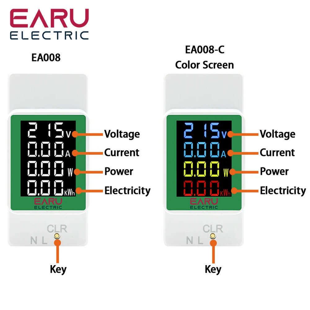 4IN1 디지털 AC 110V 220V 100A 전압 전류 kWh 전기 에너지 모니터 미터 VOLT AMP 전압계 Aammeter 전력계 Din Rail