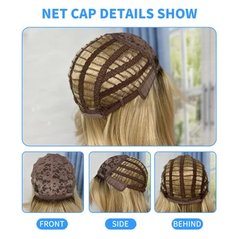 Synthetic Gradient Straight Bob Wig With Bangs Dark Roots Blonde Straight Short Wig Machine Made Gradient Straight Bangs Wig - Image 6