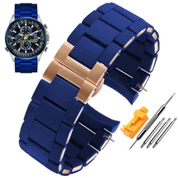Silicone Sports Waterproof Watch Band - Breathable Rubber Strap, Blue, 22mm/23mm - 23mm (Blue B  rosegold)
