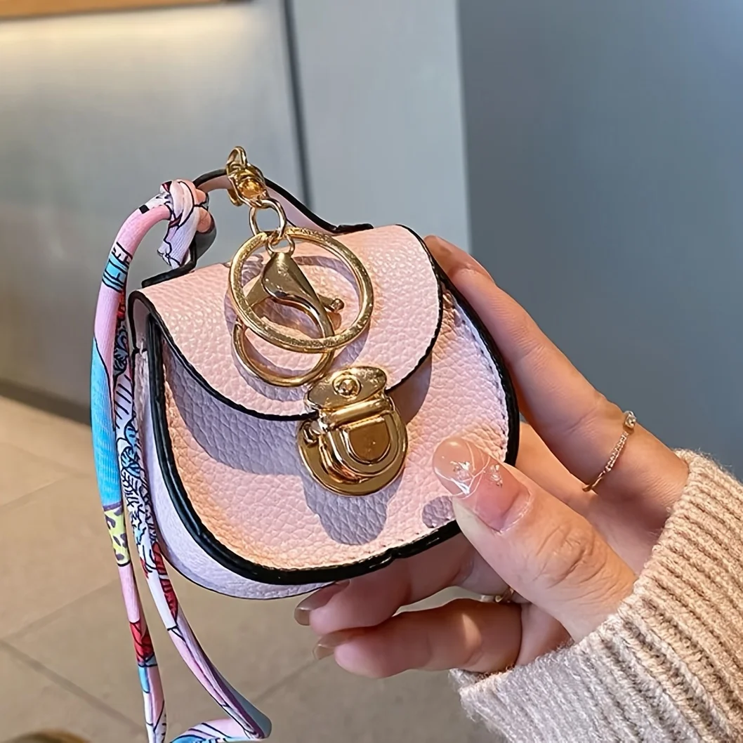 Elegant Mini Saddle Bag, Keychain with Premium Silk Scarf, Lightweight Faux Leather Coin Purse, Small Tote Bag Perfect Chic Gift