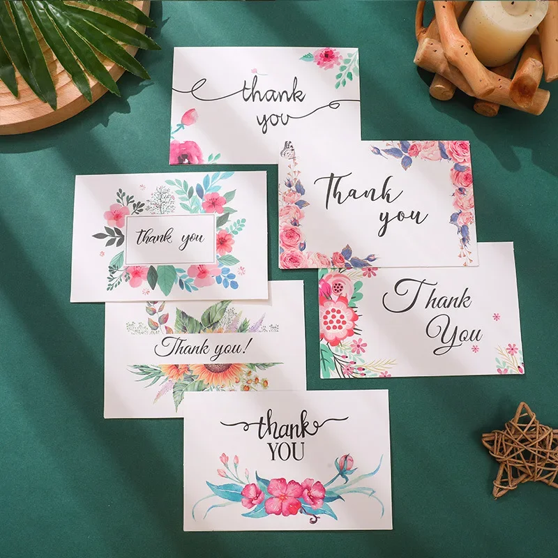 6pcs Thank You Cards with Envelopes 10x15cm Greeting Cards with flowers pattern for Wedding Baby Shower Graduation Gift
