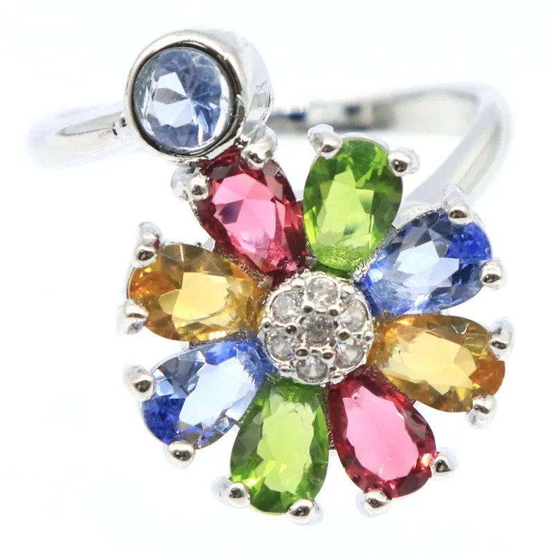 6g 925 SOLID STERLING SILVER Rings Charming Colorful Flowers Shape Kunzite Tourmaline Peridot Citrine Tanzanite Many Sizes 5-10