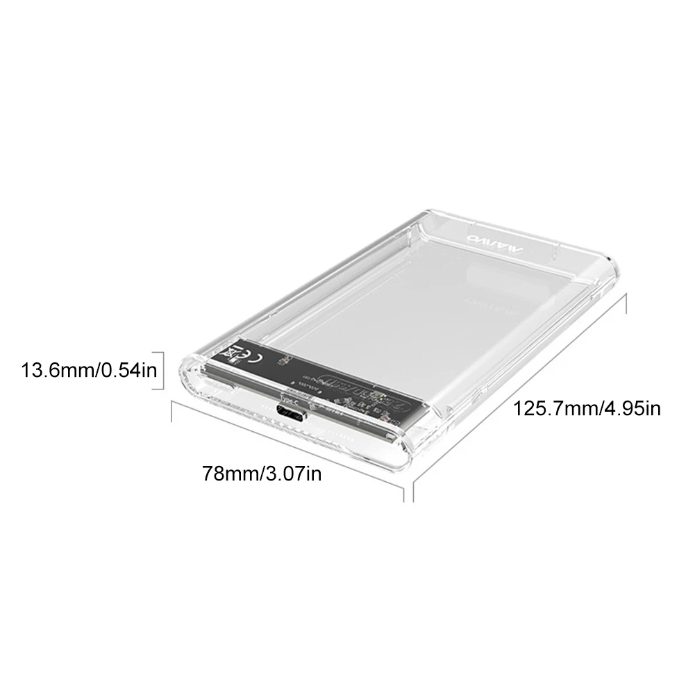 휴대용 솔리드 스테이트 드라이브 박스, USB 3.0 HDD SSD 인클로저, 노트북 태블릿용 투명 모바일 하드 드라이브 케이스, 2.5 인치