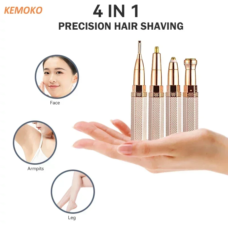 4 In 1 Lipstick Shaver Painless Mini Hair Removal Shaver Electric Nose Hair Epilator Face Armpit Hair Remover Eyebrow Trimmer 2