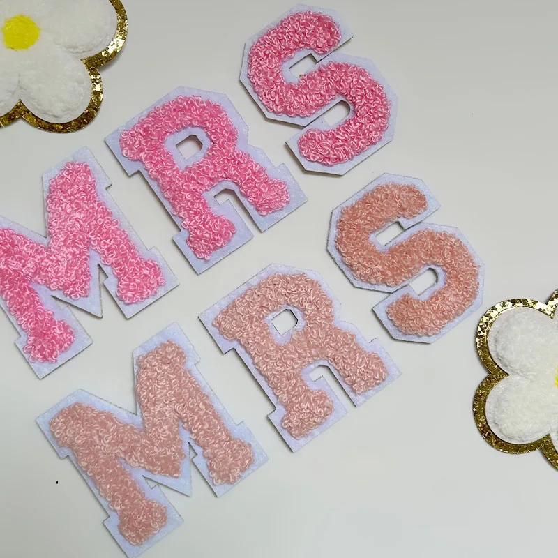 A-Z 5cm Chenille Letter Patches Felt Applique Personalized Phrase Embroidery DIY Craft Clothing Accessories 6 colors chenille sticker patch rhinestone letter patches