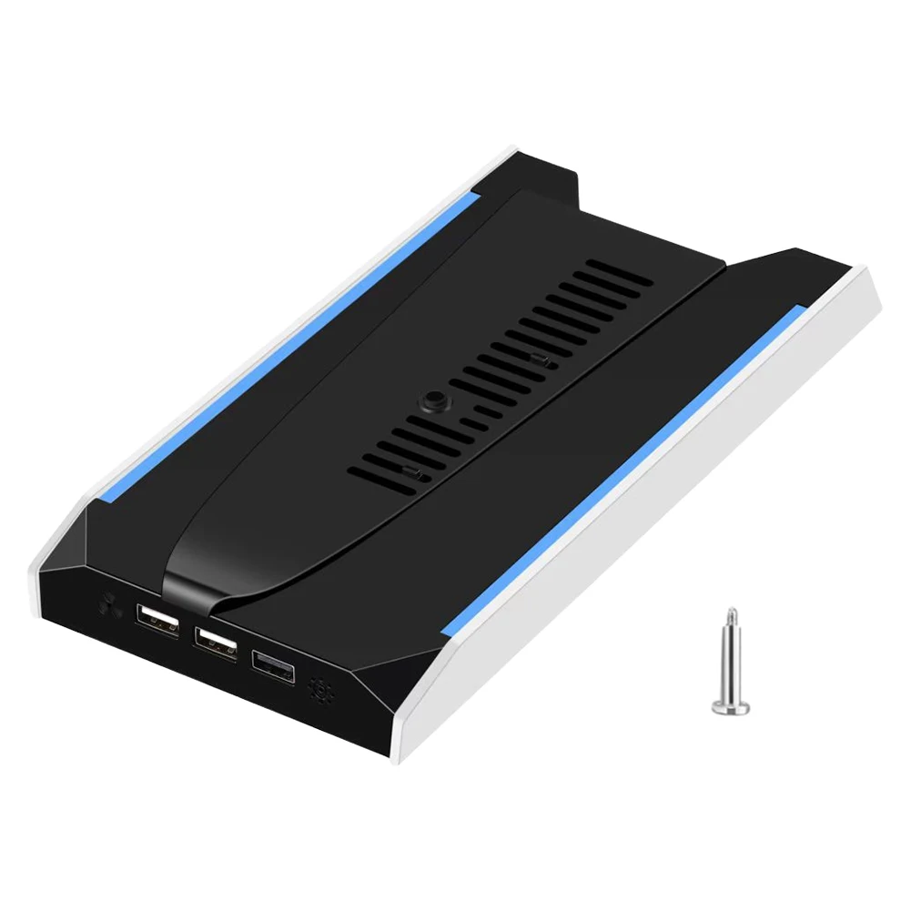 PS5 슬림/PS5 프로 RGB 수직 쿨링 스탠드 베이스 (3개 USB 2.0 포트, 8가지 조명 모드 포함)  플레이스테이션 5 게임 액세서리