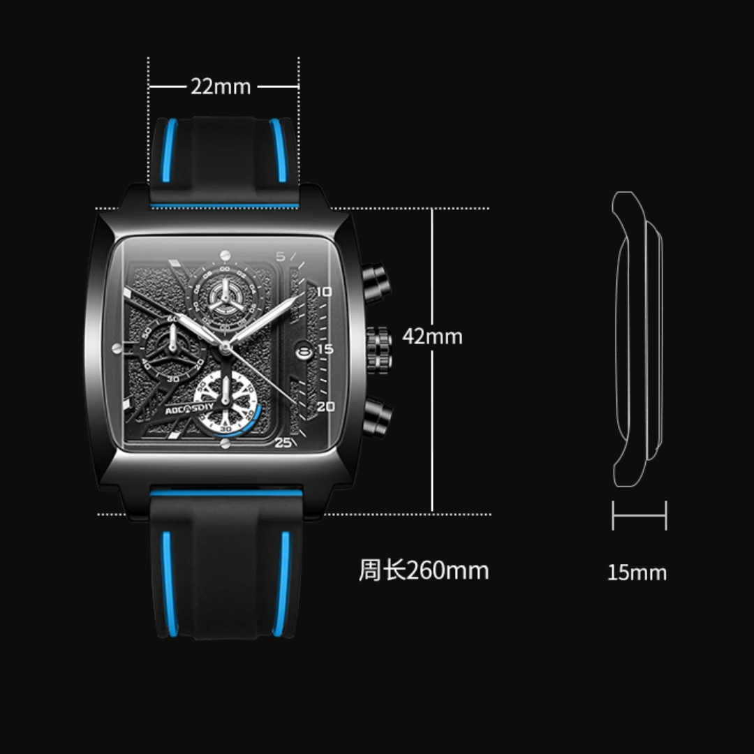 New fashion men's watch simple large dial sports waterproof wristwatch business leisure multi-functional luminous silicone clo