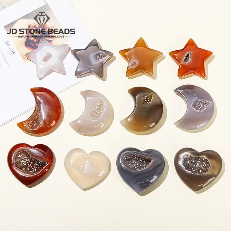 

1 Pc Natural Agate Druzy Geode Moon Shape Crafts Specimens Carving Healing Crystal Energy Gemstone Reiki Decoration Ornament