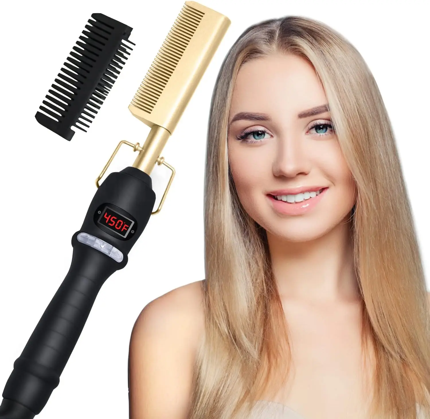 Dry And Wet Straight Hair Curling Copper Comb Bangs Straight Hair Electric Heating Curling Comb Hair Comb