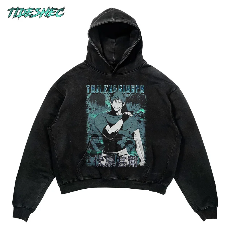 

Толстовка с капюшоном ZS07 в стиле хип-хоп, уличная одежда, винтажный свитшот с японским принтом манга и графическим принтом в стиле Харадзюку, 2024