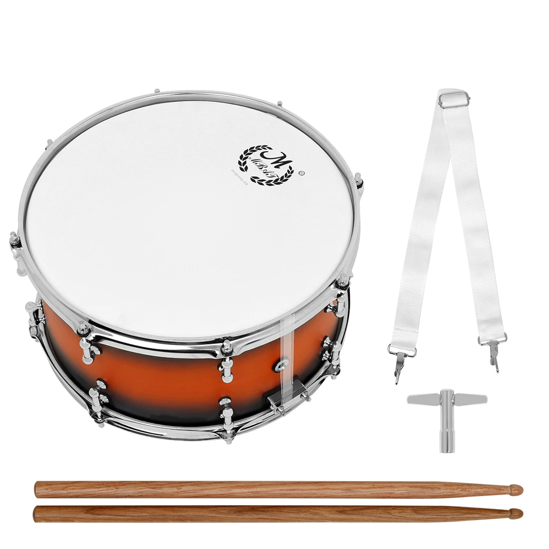 M MBAT 14×5,5 Zoll Sunset Black Snare Drum Edelstahl Marschtrommel Schlaginstrument mit Riemen Drumsticks Zubehör – Detail 12