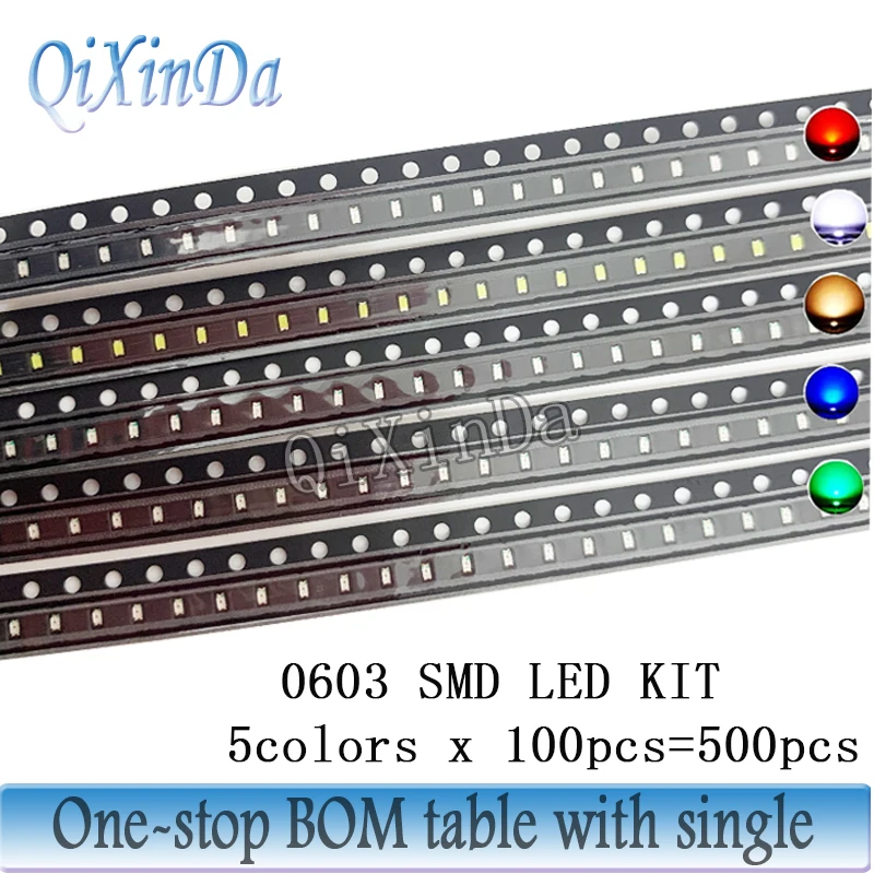 5 Farben = 500 Stück/6 Farben = 600 Stück 0402 0603 0805 1206 3528 5050 5730 SMD LED-Dioden-Kit Rot/Grün/Blau/Weiß/Gelb/Orange – Detail 4