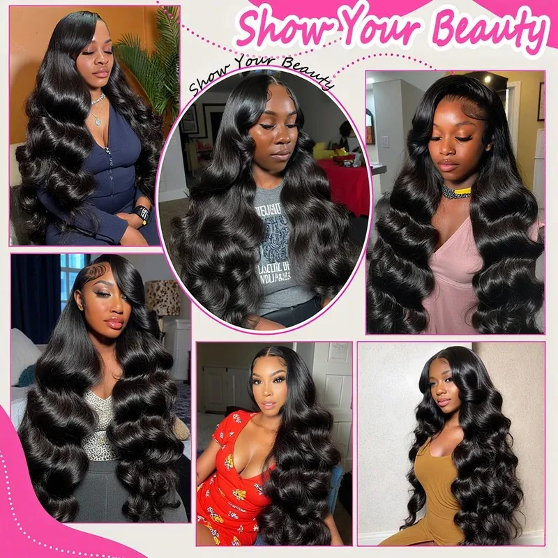 250 Density 40 30 Inch 13x6 Body Wave Human Hair Frontal Wig 13x4 HD Water Wave Lace Front Wig Natural Black 100% Human Hair