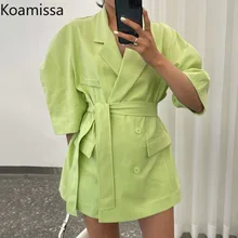 

Koamissa Fashion Women Long Belted Blazer Office Lady Spring Autumn Solid Chic Korean Coat Solid All Match Dropshipping Tops