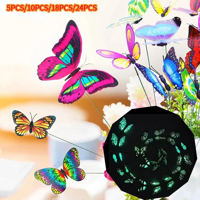 5-24Db Fényes Pillangók Kerti Udvar Ültetvényes Színes Szeszélyes Pillangó Tét Dekoracion Kültéri Dekoráció Virág Edények - Image 3