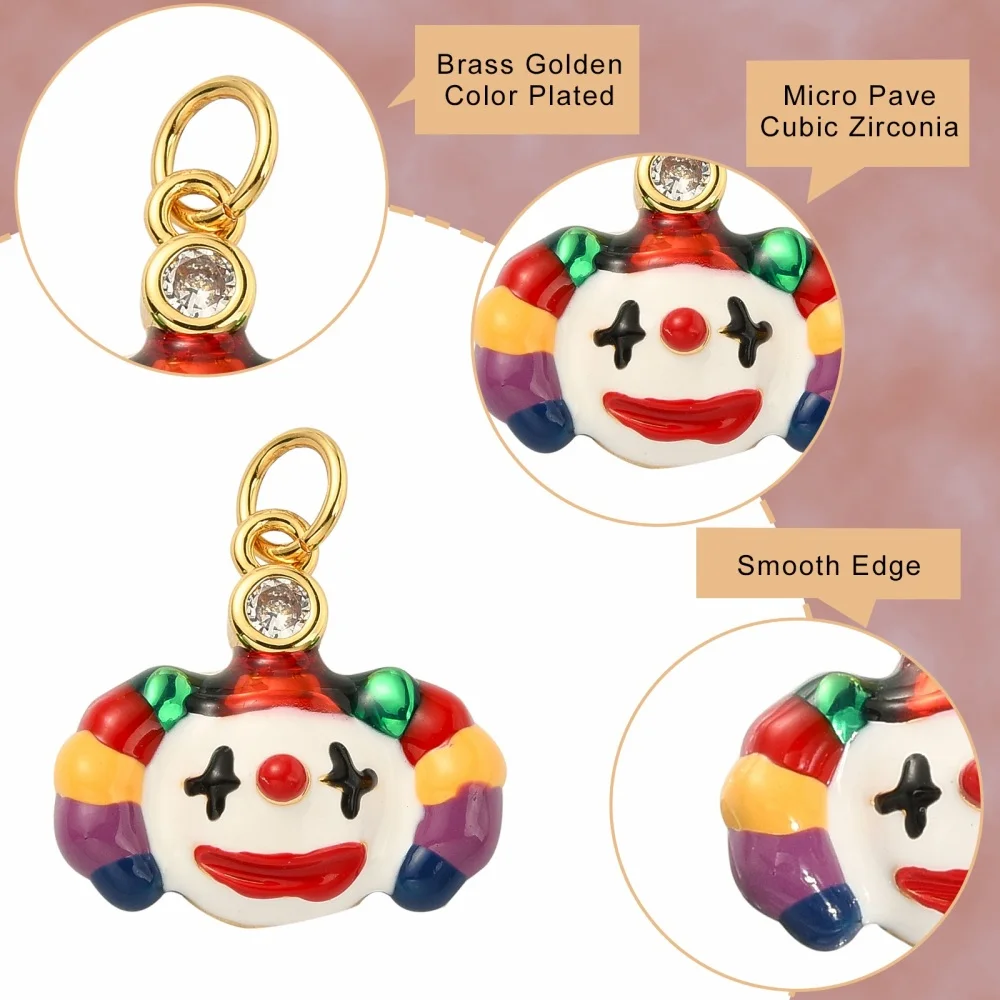 Pandahall 3pcs Cute Clown Hanging Pendants Brass Micro Pave Zirconia Clown Decorations for Xmas Tree Pendants and Party Favors