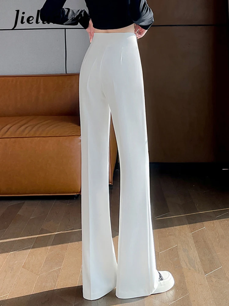Jielur White Slim Chic Zipper Fashion Female Suit Pants Solid Color Casual Loose Simple Office Ladies Y2k Autumn Women‘s Pants