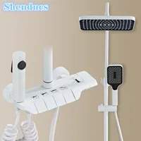 Newly Piano Bathroom Shower System Faucet for 12 Inch Rainfall Shower Head Accessories White Hot Cold Piano Bathroom Shower Set 1