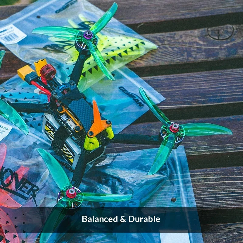 Hélices drone FPV 3 pouces bleues, polycarbonate léger, 5 paires incluses