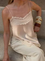 HH Female Summer New Fashion V-neck Lace Spliced Split Sexy Backless Sling Top Women Elegant Party Style Casual Camisole Top