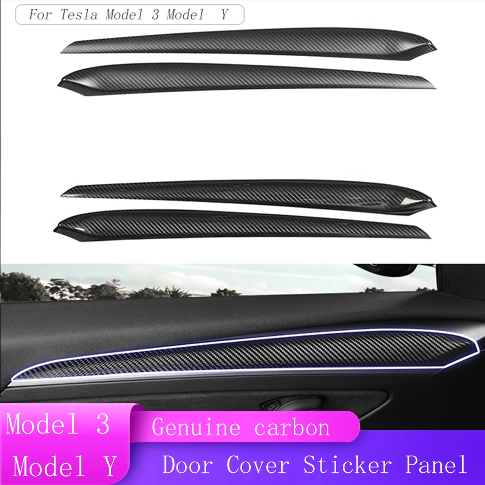 

Car Inner Door Cover Sticker Panel Interior Modification Decoration Real Carbon Fiber Door Trim for Tesla Model 3 Y 2021-2022