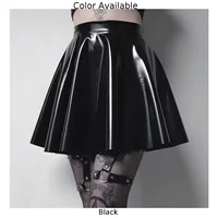 Womens Shiny PVC  Patent Leather Skirt Sexy Wet Look Leather Pleated Skirt Front Bodycon Elastic Latex Mini Short Skirt - Image 5