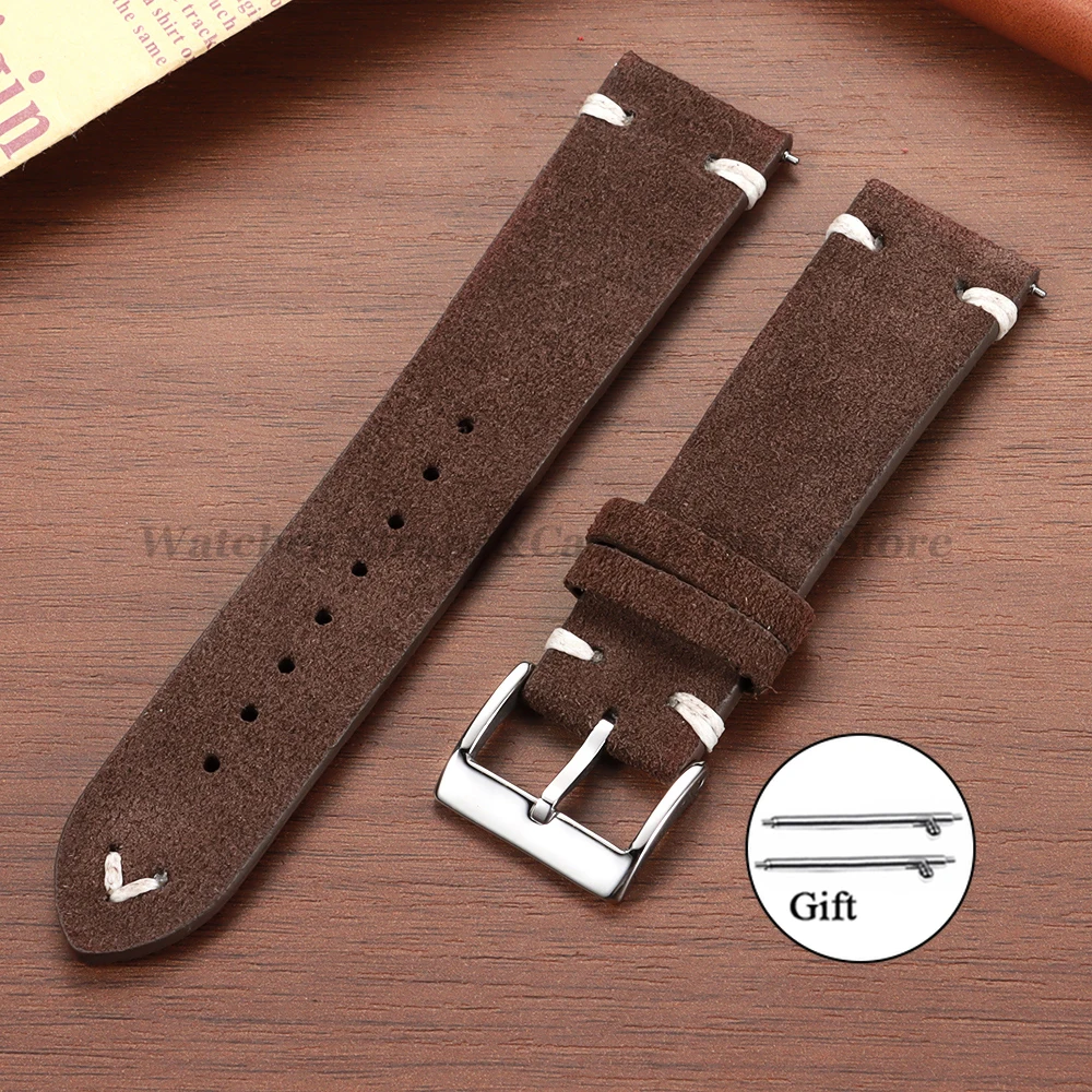 Blue Suede Leather Vintage Watch Strap with Quick Release