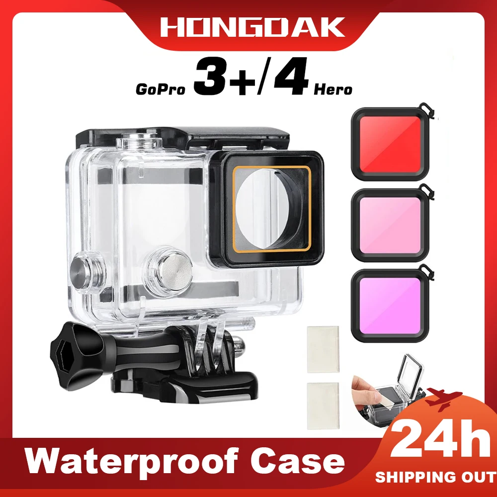 

For GoPro Hero4 3+ Waterproof Case Diving Underwater Housing Protector Cover For Go Pro4 3+ GoPro4 Case Shell Filter Accessories