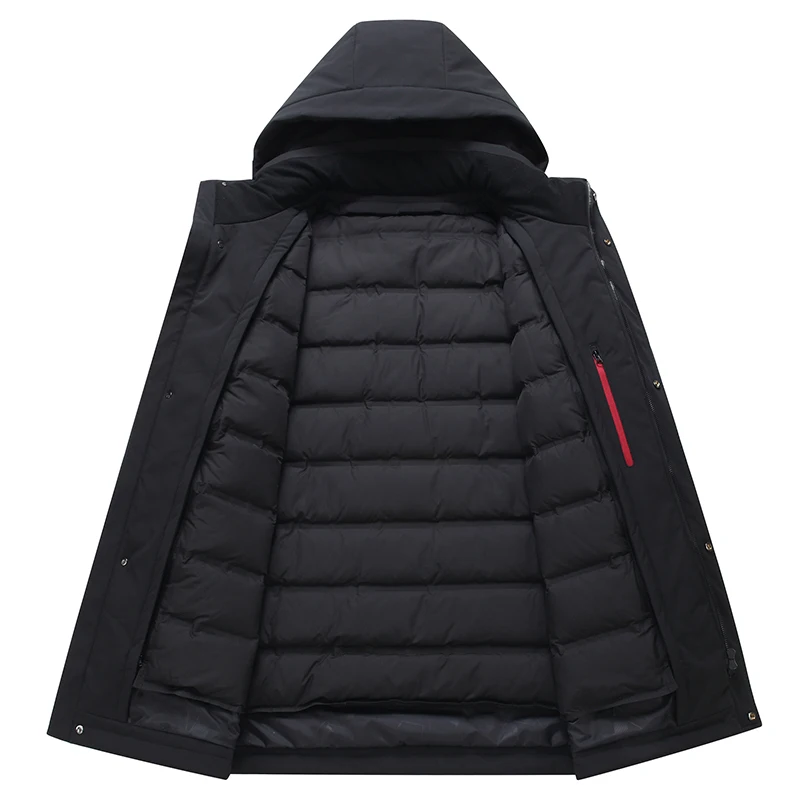 Middle-aged Men Down Jacket Winter Liner Detachable White Duck Down Coat Hooded Thick Warm Parkas