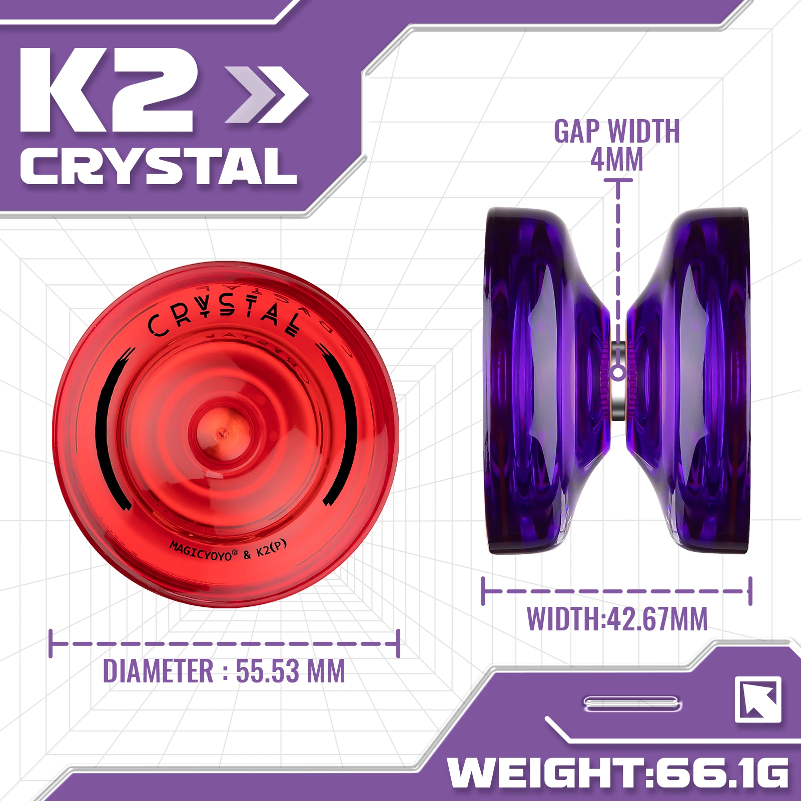 Yoyo Ball MAGICYOYO Responsive Yoyo for Kids K2 Crystal Dual Purpose Plastic Yo-Yo for Beginners Replacement Unresponsive Ball Bearing