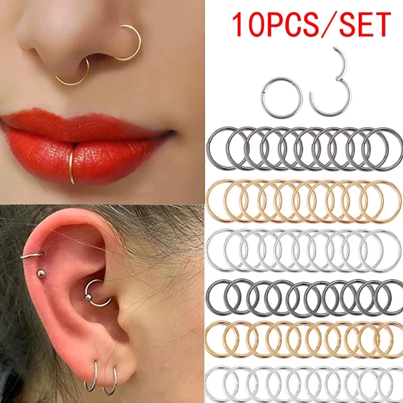 

5/10Pcs Titanium Nose Rings Septum Piercing Clicker Nose Hoops Piercings Hinged Segment Rings Helix Piercing Unisex Body Jewelry