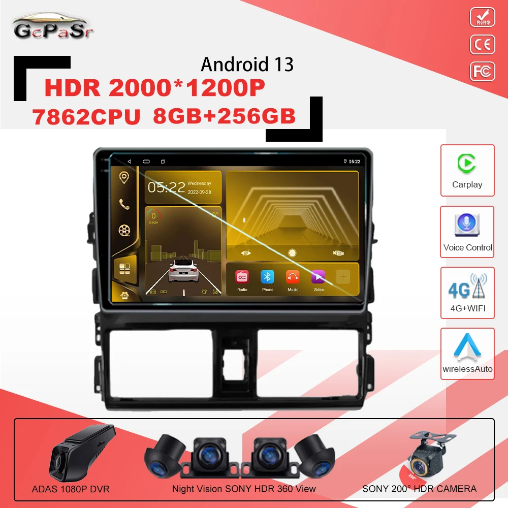 

Android 13 Car Radio For Toyota Vios 2014 2015 2016 7862CPU Car HeadUnit Radio Stereo Multimedia GPS Navigation DVD Navigati GPS