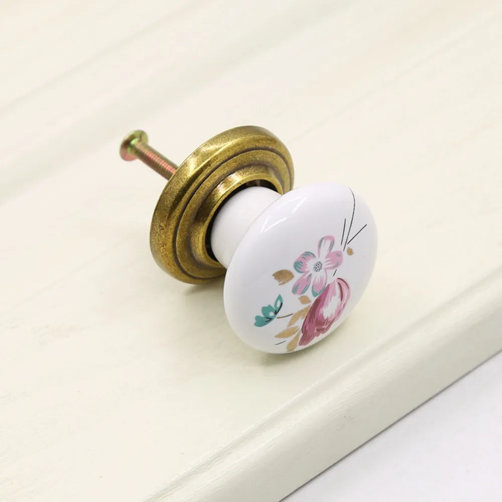 Ceramic Cabinet Knob Light Luxury Zinc Alloy Round Drawer Knobs Hand painted Single Hole Door Pull Handles Wardrobe