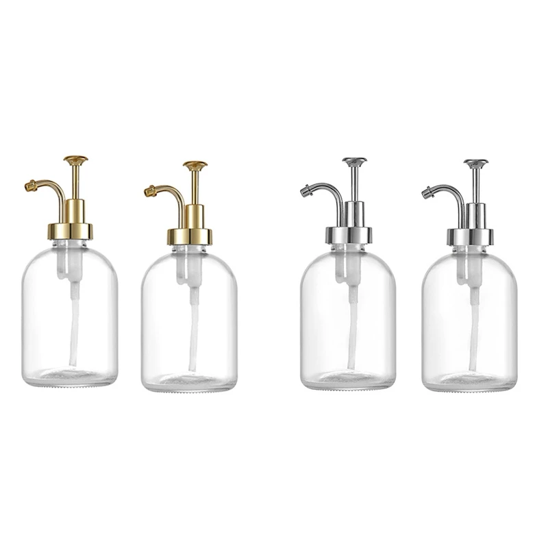 

2Pcs Thick Clear Glass Jars Soap Dispenser With Pump Round Bottles Dispenser With Rustproof Pump Dish Soap Dispensers