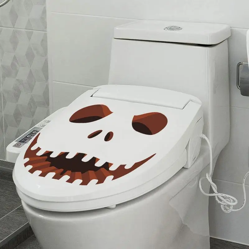 Halloween Toilet Seat Stickers Toilet Lid Stickers Seat Cling with Horror Pumpkins Self-Adhesive Bathroom Decal Removable