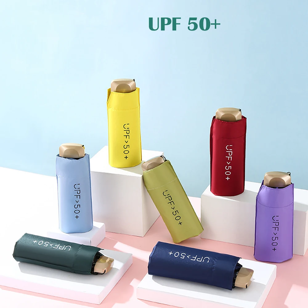 미니 5 접이식 양산 및 비 우산, 가방 포함, UV 차단 및 비 방지 이중 용도 우산, 숙녀 휴일 선물, UPF 50 +  Best Top5