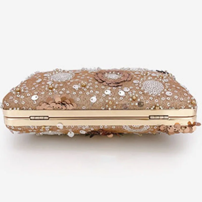 Embroidered Sequins Beads Evening Handbags for Women Crystal Diamond Wedding Bridal Clutches Purse Shoulder Chain Messenger Bag