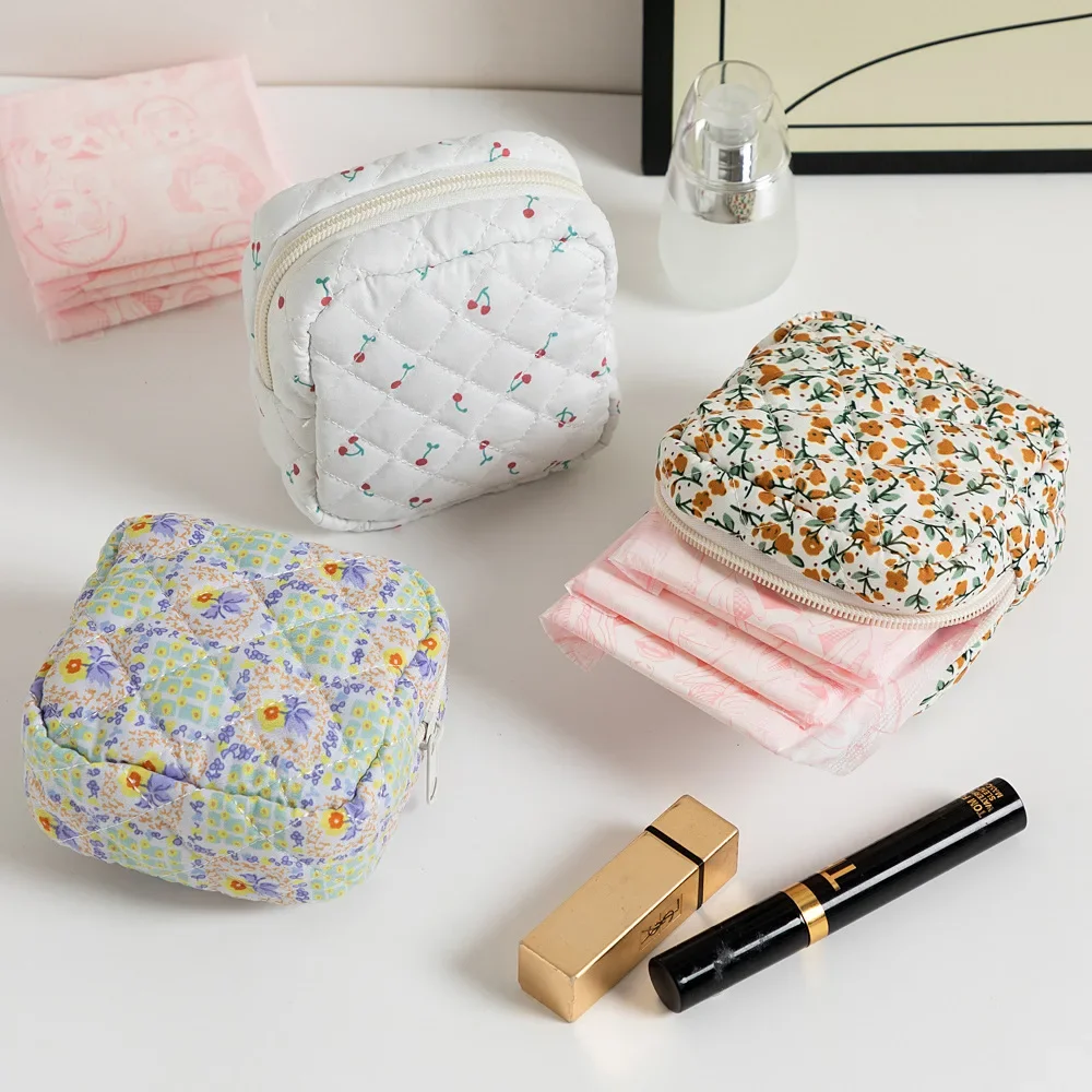Cute Coin Purse Makeup Bag Cartoon Fabric Women's Key Bags Lipstick Bags Monthly Affairs Sanitary Pad Storage Bag Organizer 2