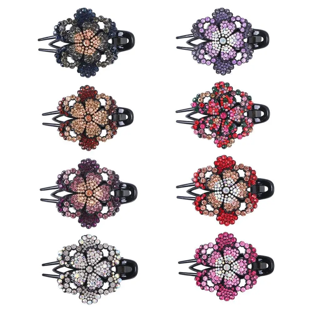Fashion Shinning Acrylic Headdress Girls Female Hair Accessories Flower Duckbill Clip Ponytail Holder Rhinestone Hair Claw 2pcs lot acrylic small crabs hair clip for women girl colorful hair claw clamps female plastic barrette hairpin accessories set