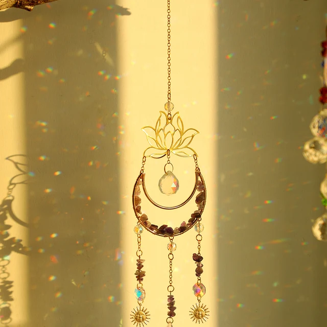 Hold És Lotus Prism Suncatcher Natural Stone Dreamcatcher Hanging Crystal Sun Catcher Rainbow Maker Garden Window Dekoráció - Image 4