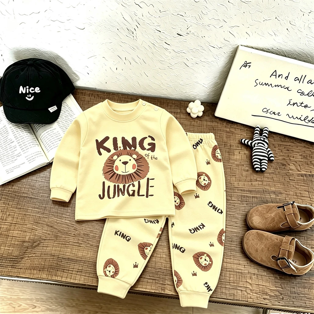 Completi intimo a tema cartoni animati per bambini e bambine, tute a maniche lunghe, abbigliamento casual alla moda, top stampati per neonati, pigiami e pantaloni, 2 pezzi. - immagine 3