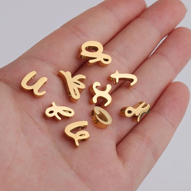 Fnixtar 26Pcs Small Alphabet Beads Mirror Polished Stainless Steel English  Letters A-Z Beads 1.8mm Hole For DIY Making Necklace