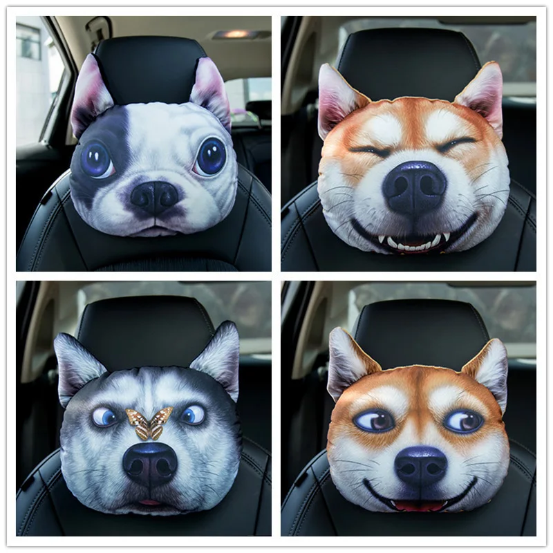 3D Husky Car Headrest Neck Pillow Car Seat Pillow Neck Four Seasons Cartoon Interior Supplies