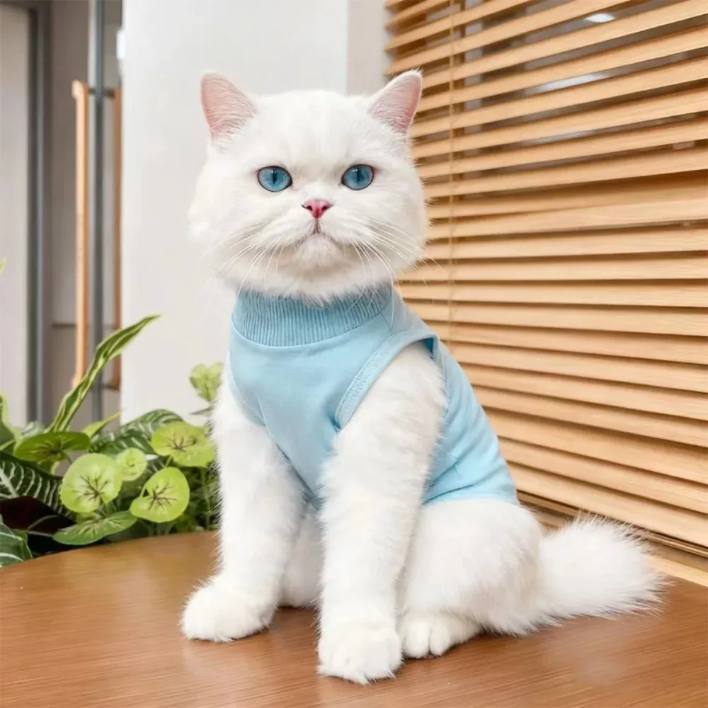 고양이 수술 후 회복 점프슈트 통기성 좋은 부드러운 핥음 방지 조끼 상처 보호용 애완동물 회복용 면 의류