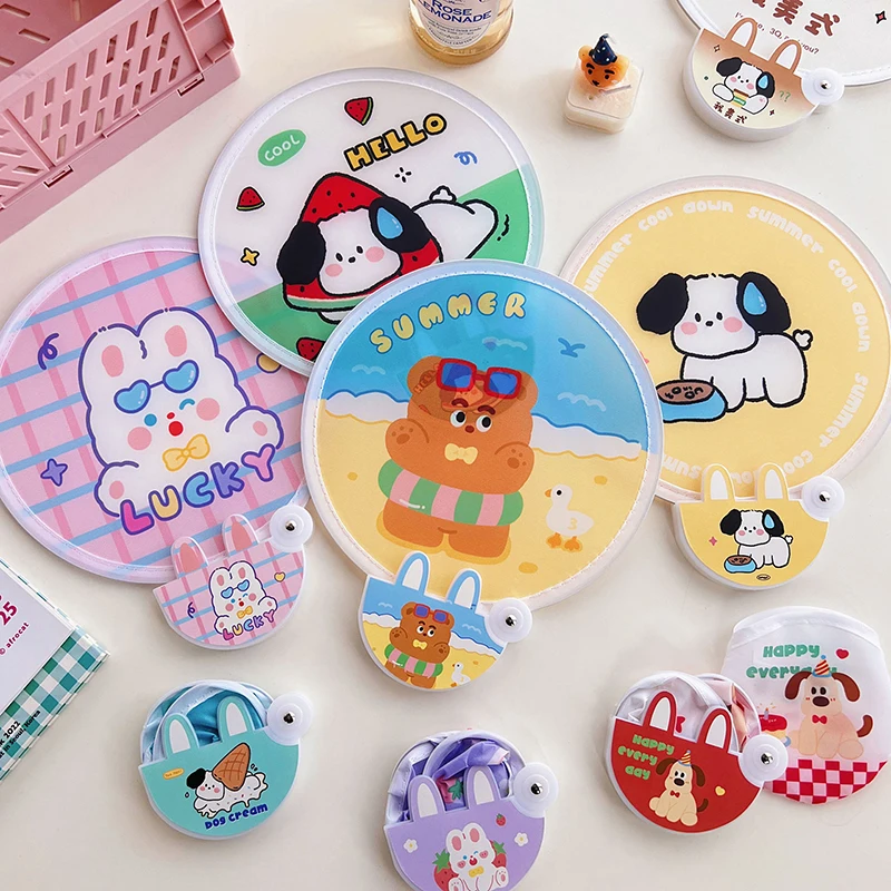 Portable Fan Cute Folding Group Fan Cartoon Animal Portable Folding Fan for Student Outdoor Summer