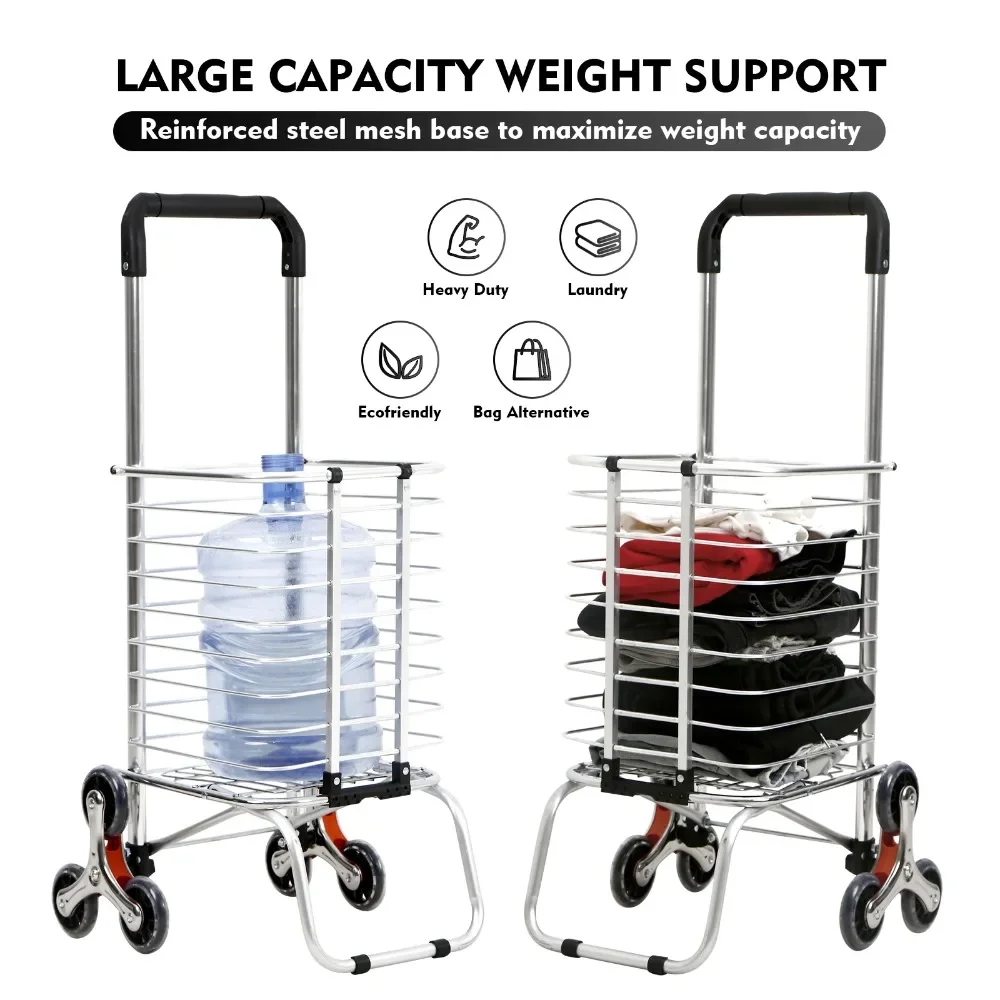 Climbing Stairs Shopping Cart Household Folding Aluminum Alloy Trolley 6 Wheels Collapsible Trolleies Lightweight Hand Trailer